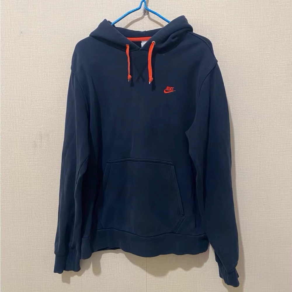 Nike Navy Pullover Hoodie with Orange Drawcords